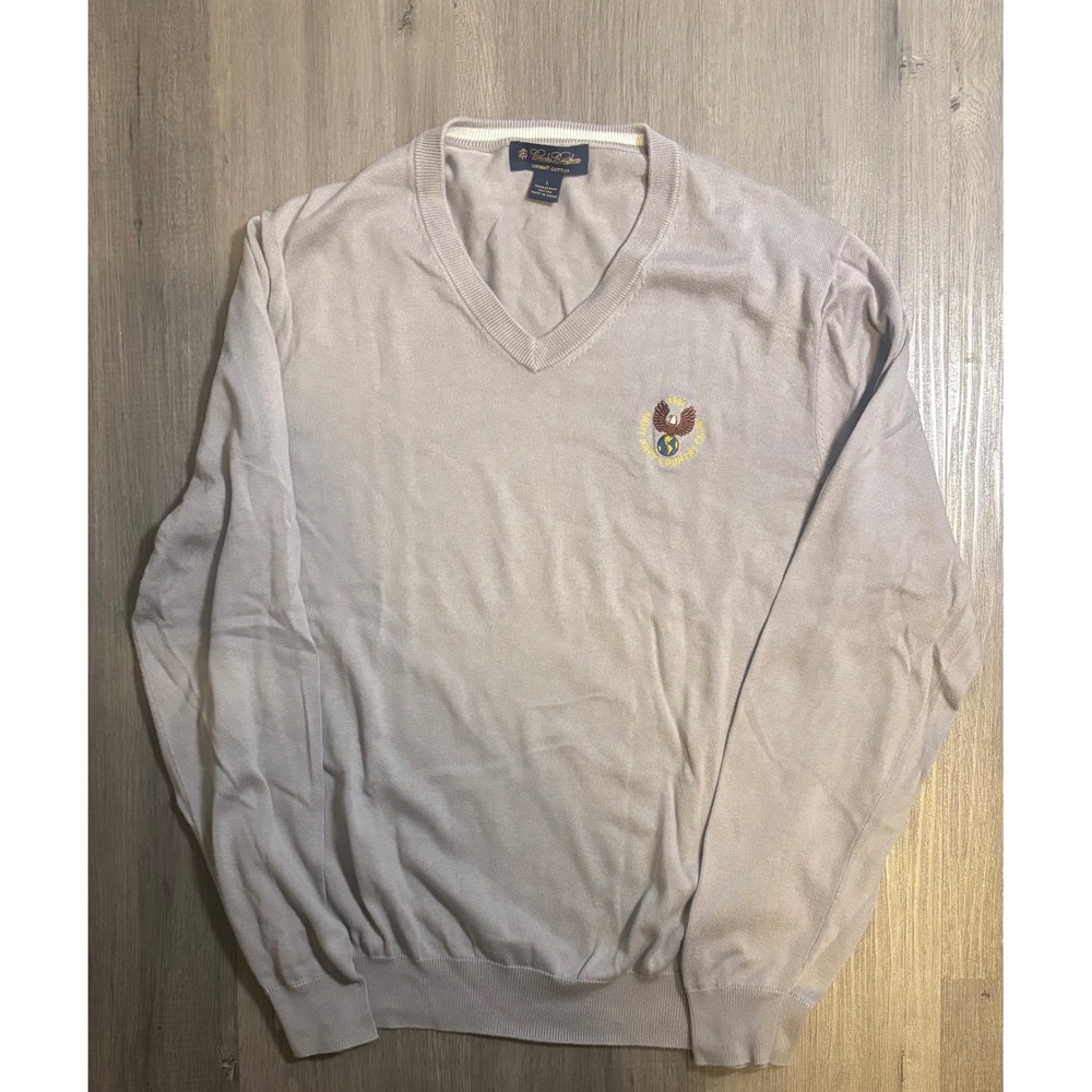 Brooks Brothers V-Neck Sweater Mens L Gray Army Navy Country Club Supima